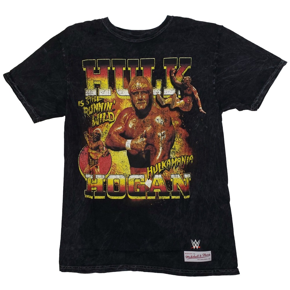 WWE Hulk Hogan‎ Hulkamania Mitchell & Ness Small Shirt Acid Washed Black NWT